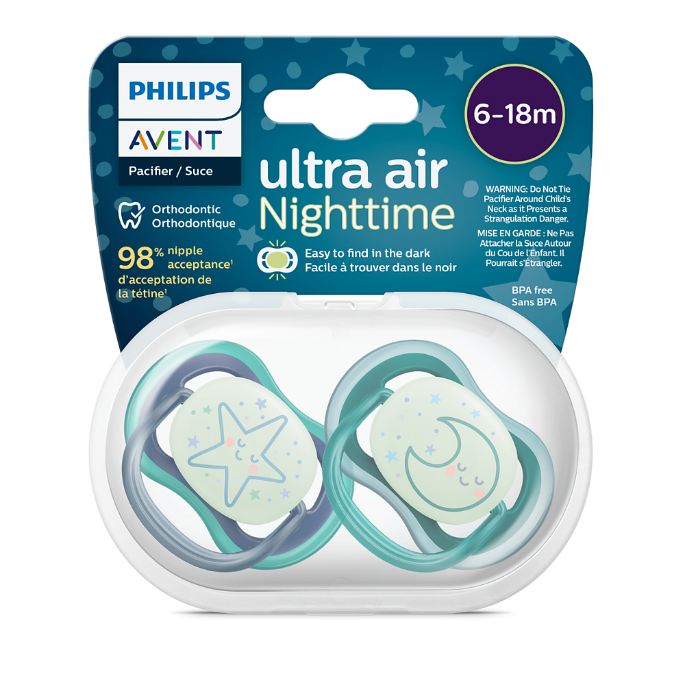 Philips Avent Ultra Air noćna duda varalica 6-18m, dječak, 2kom, SCF376/13