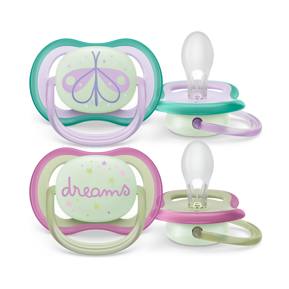 Philips Avent Ultra Air noćna duda varalica 0-6m, djevojčica, 2kom, SCF376/19