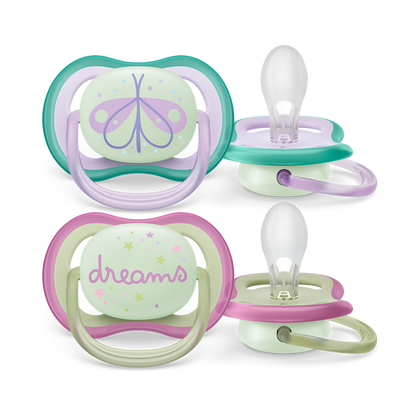 Philips Avent Ultra Air noćna duda varalica 0-6m, djevojčica, 2kom, SCF376/19