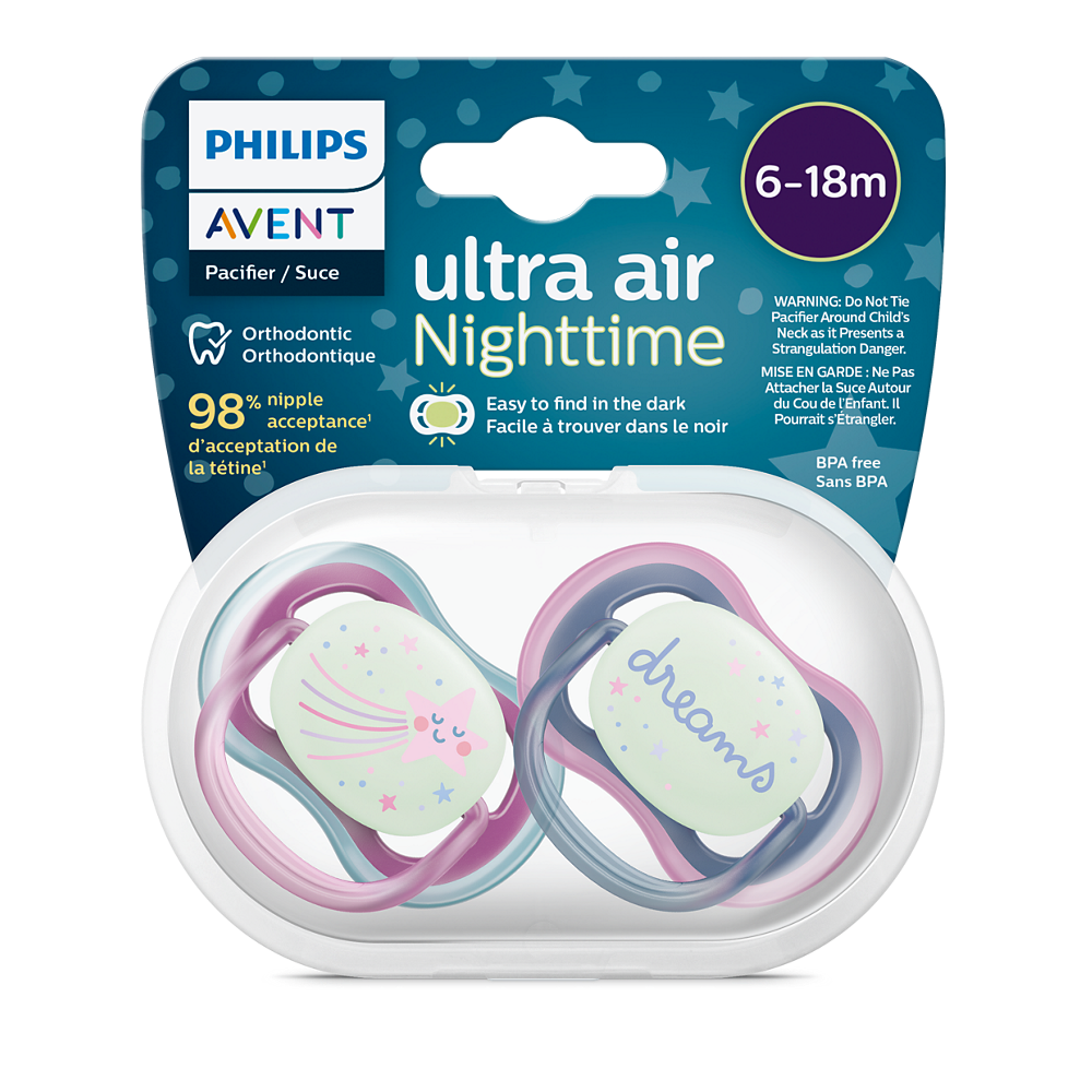 Philips Avent Ultra Air noćna duda varalica 6-18m, djevojčica, 2kom, SCF376/14