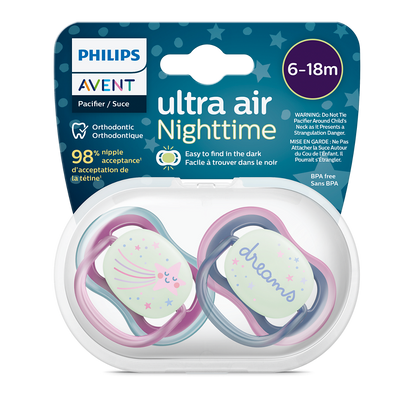 Philips Avent Ultra Air noćna duda varalica 6-18m, djevojčica, 2kom, SCF376/14