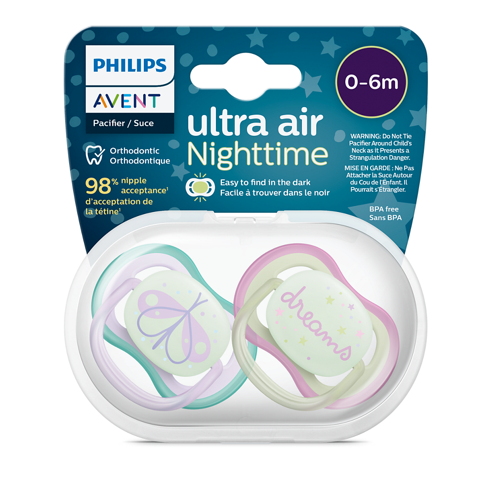 Philips Avent Ultra Air noćna duda varalica 0-6m, djevojčica, 2kom, SCF376/19