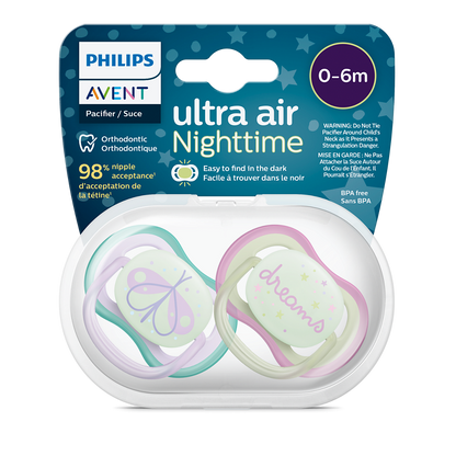 Philips Avent Ultra Air noćna duda varalica 0-6m, djevojčica, 2kom, SCF376/19