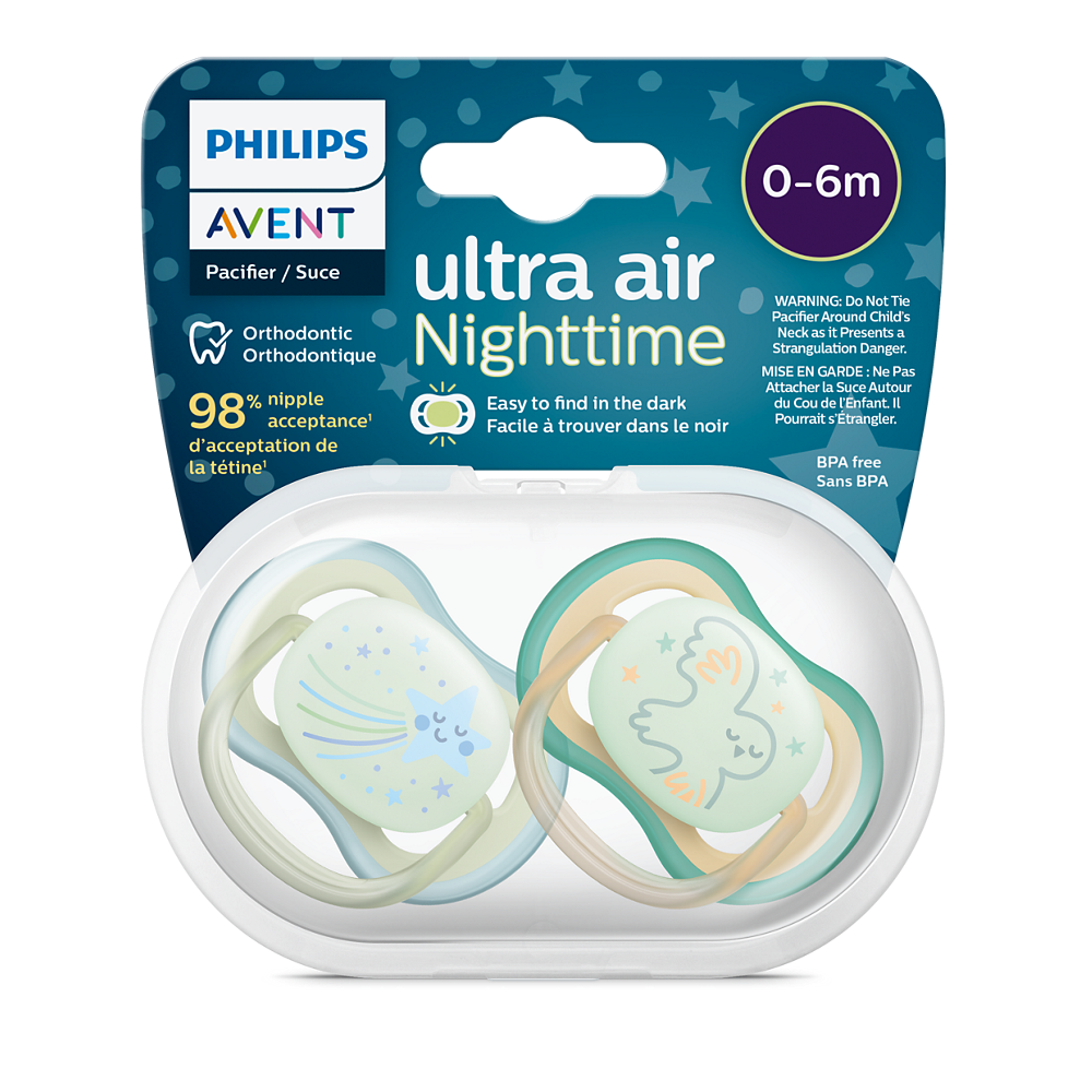 Philips Avent Ultra Air noćna duda varalica 0-6m, dječak, 2kom, SCF376/18