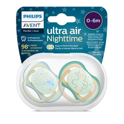 Philips Avent Ultra Air noćna duda varalica 0-6m, dječak, 2kom, SCF376/18